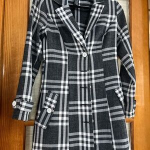 Plaid Black and White Women's Coat